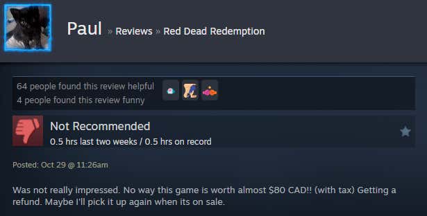 Screenshot of the article titled Red Dead Redemption Remaster, As Reported by Steam Reviews